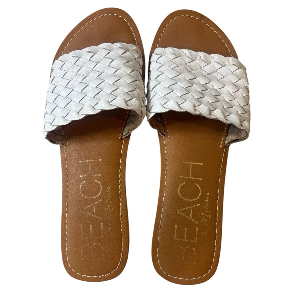 Beach by Matisse Pipeline White Woven Leather Slide Sandals- size 8M